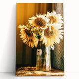 Farmhouse Wall Art - Rustic Sunflower Bouquet in Vintage Glass Vase