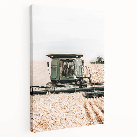 Farmhouse Wall Art - Wheat Harvest with Tractor for Rustic Country Decor