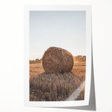 Farmhouse Wall Art - Hay Bale at Sunset for Rustic Country Decor