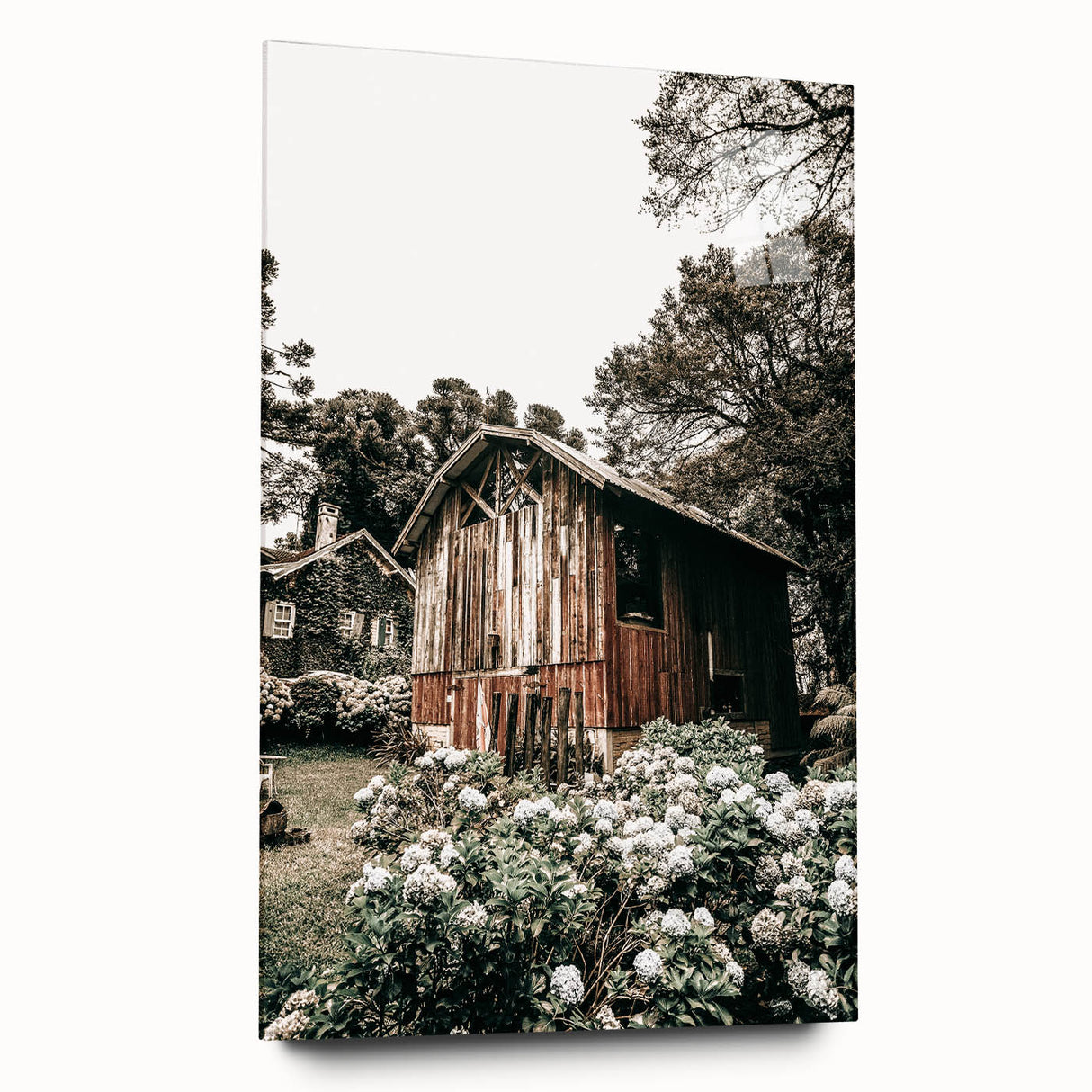 Farmhouse Wall Art - Rustic Barn with Garden Flowers for Country Decor