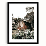 Farmhouse Wall Art - Rustic Barn with Garden Flowers for Country Decor