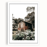 Farmhouse Wall Art - Rustic Barn with Garden Flowers for Country Decor