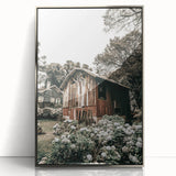 Farmhouse Wall Art - Rustic Barn with Garden Flowers for Country Decor