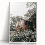 Farmhouse Wall Art - Rustic Barn with Garden Flowers for Country Decor