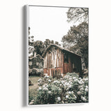 Farmhouse Wall Art - Rustic Barn with Garden Flowers for Country Decor