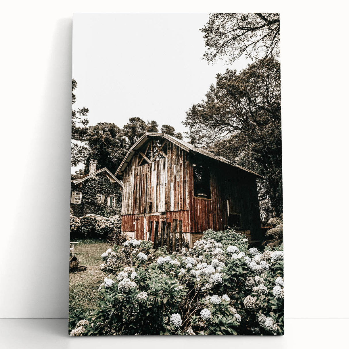 Farmhouse Wall Art - Rustic Barn with Garden Flowers for Country Decor