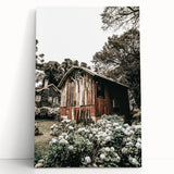 Farmhouse Wall Art - Rustic Barn with Garden Flowers for Country Decor