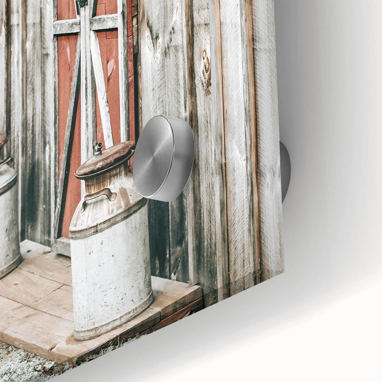 Rustic Farmhouse Barn Door Wall Art with Milk Cans - Country Style Decor