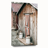 Rustic Farmhouse Barn Door Wall Art with Milk Cans - Country Style Decor