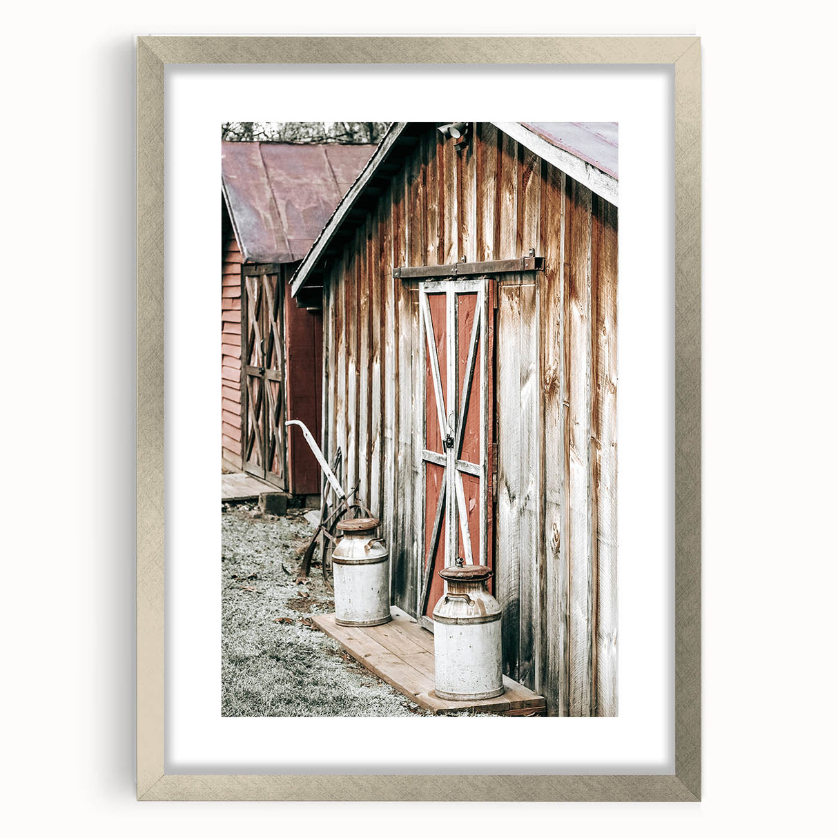 Rustic Farmhouse Barn Door Wall Art with Milk Cans - Country Style Decor