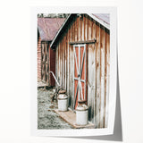 Rustic Farmhouse Barn Door Wall Art with Milk Cans - Country Style Decor