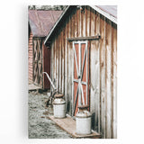 Rustic Farmhouse Barn Door Wall Art with Milk Cans - Country Style Decor
