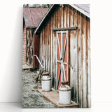 Rustic Farmhouse Barn Door Wall Art with Milk Cans - Country Style Decor