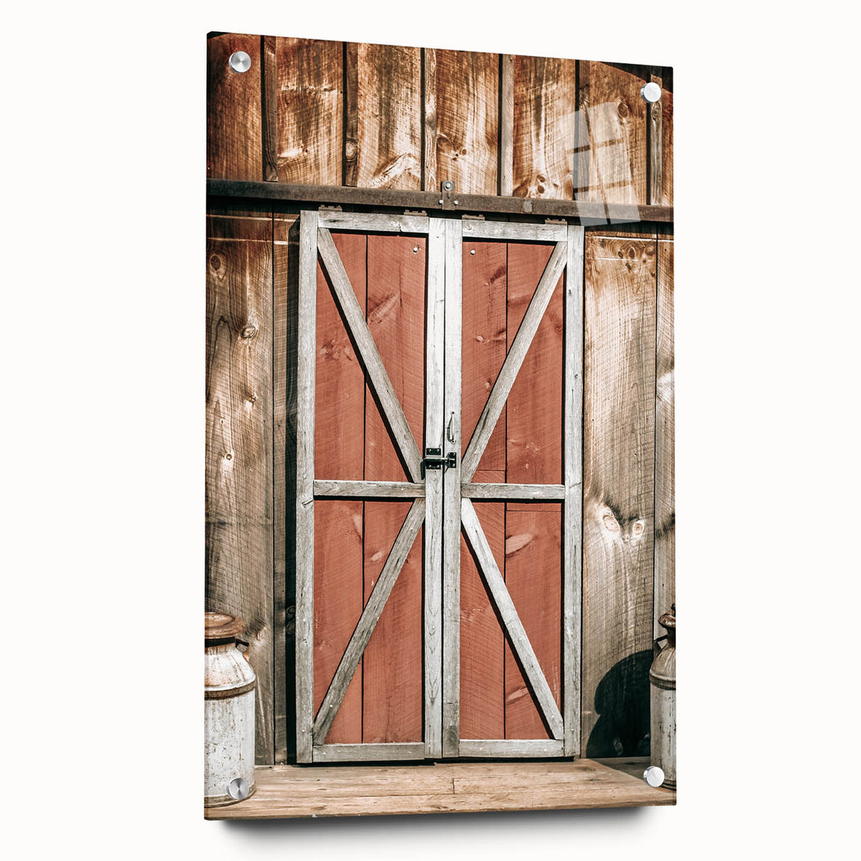 Rustic Barn Door Wall Art - Vintage Farmhouse Style with Milk Cans