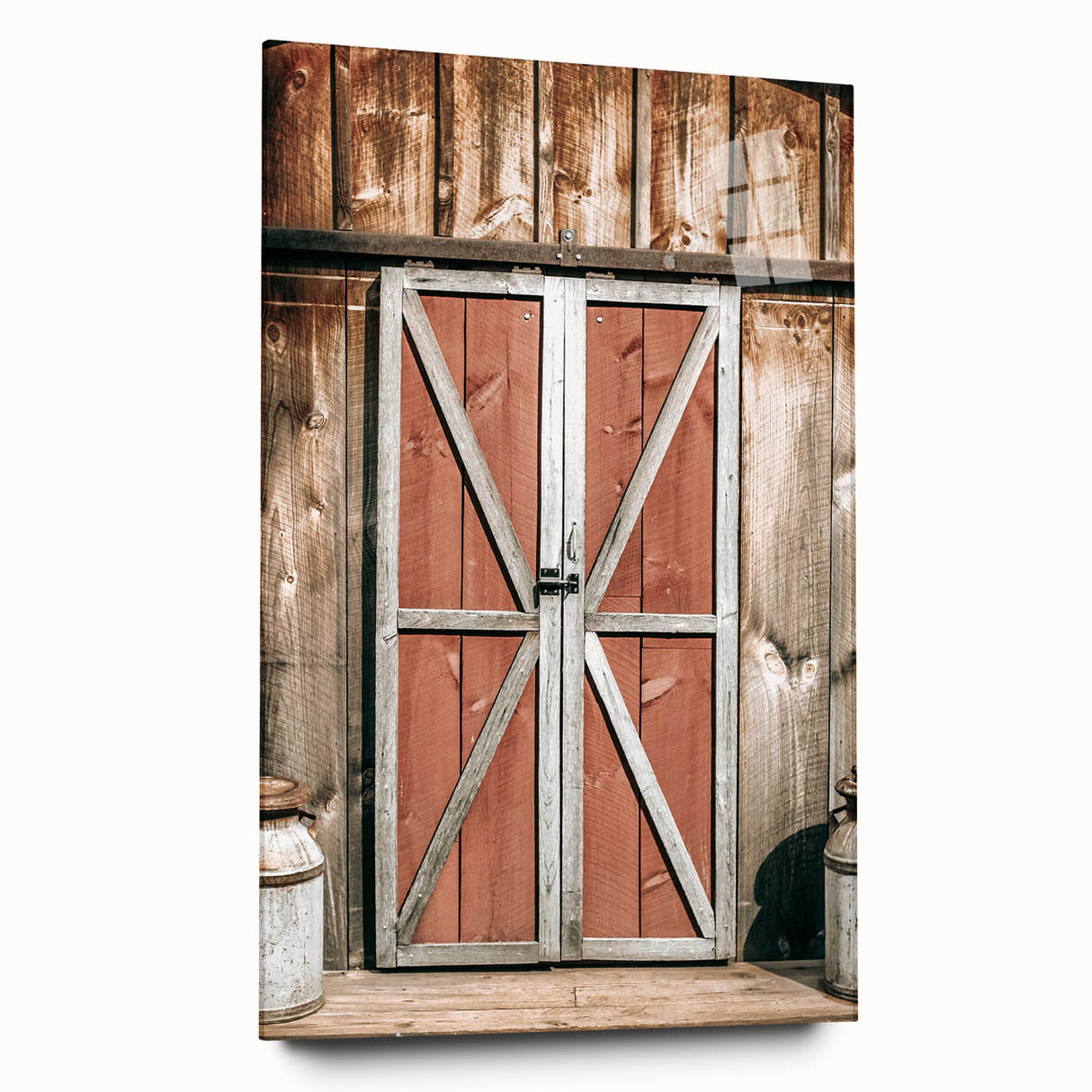 Rustic Barn Door Wall Art - Vintage Farmhouse Style with Milk Cans