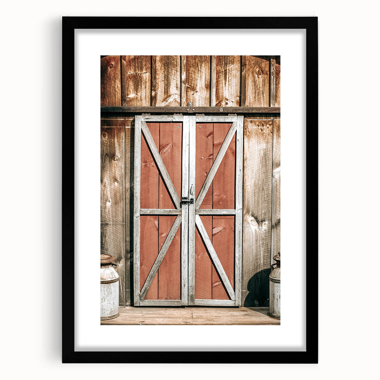Rustic Barn Door Wall Art - Vintage Farmhouse Style with Milk Cans