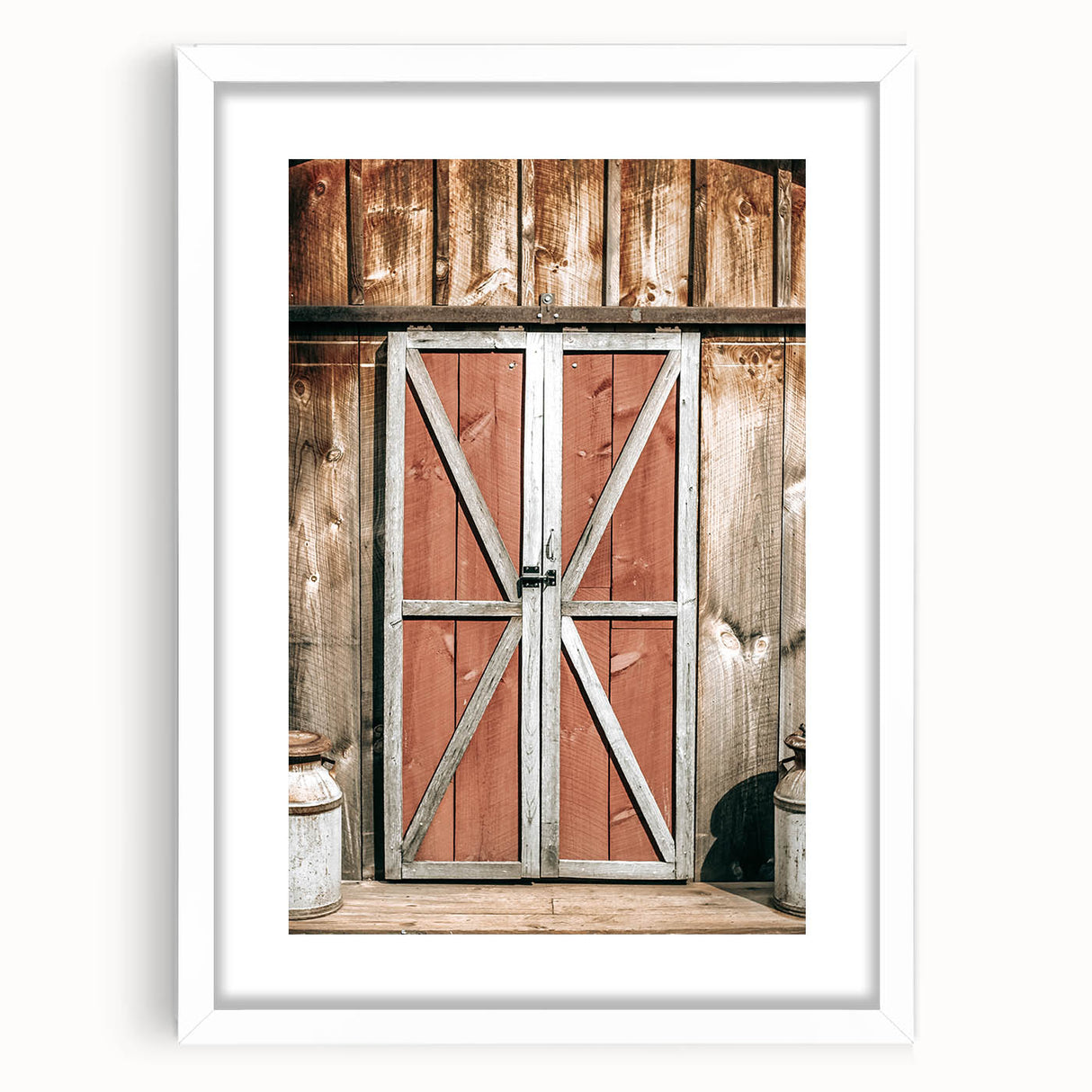 Rustic Barn Door Wall Art - Vintage Farmhouse Style with Milk Cans