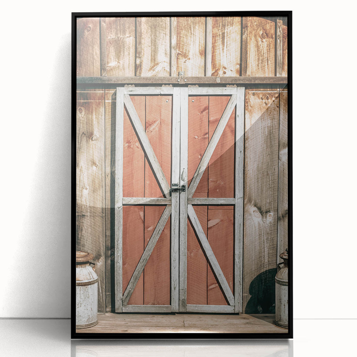 Rustic Barn Door Wall Art - Vintage Farmhouse Style with Milk Cans