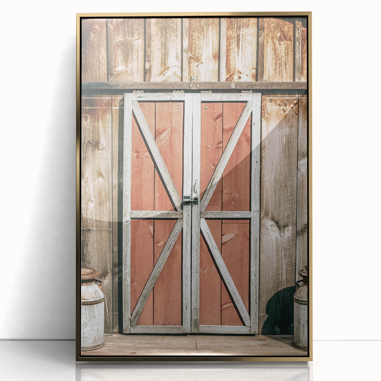Rustic Barn Door Wall Art - Vintage Farmhouse Style with Milk Cans