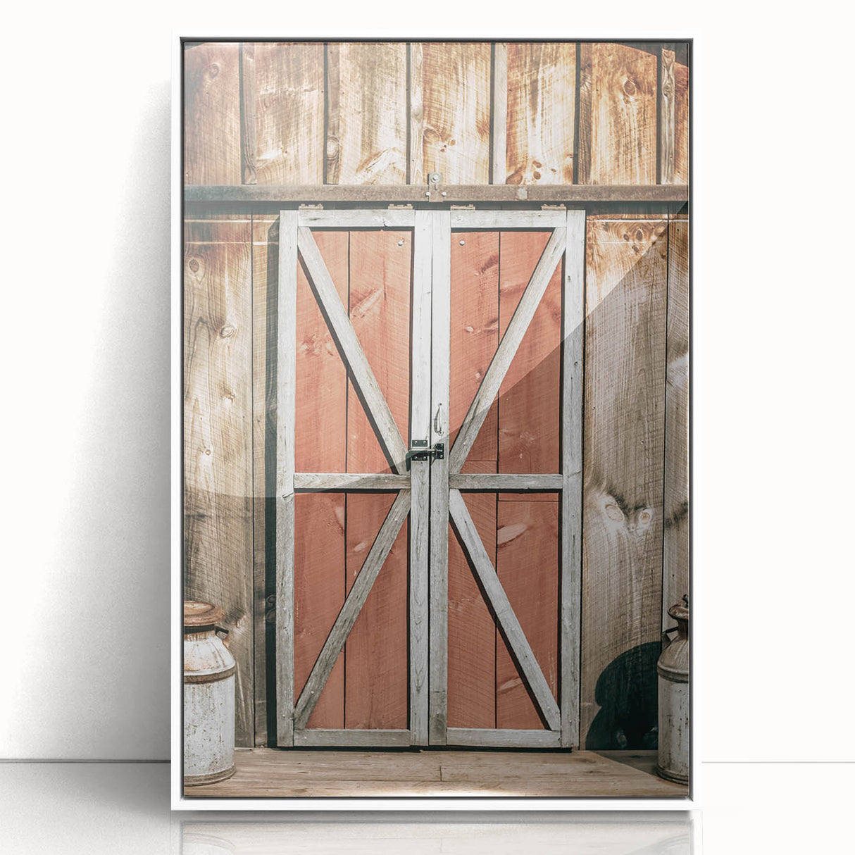 Rustic Barn Door Wall Art - Vintage Farmhouse Style with Milk Cans