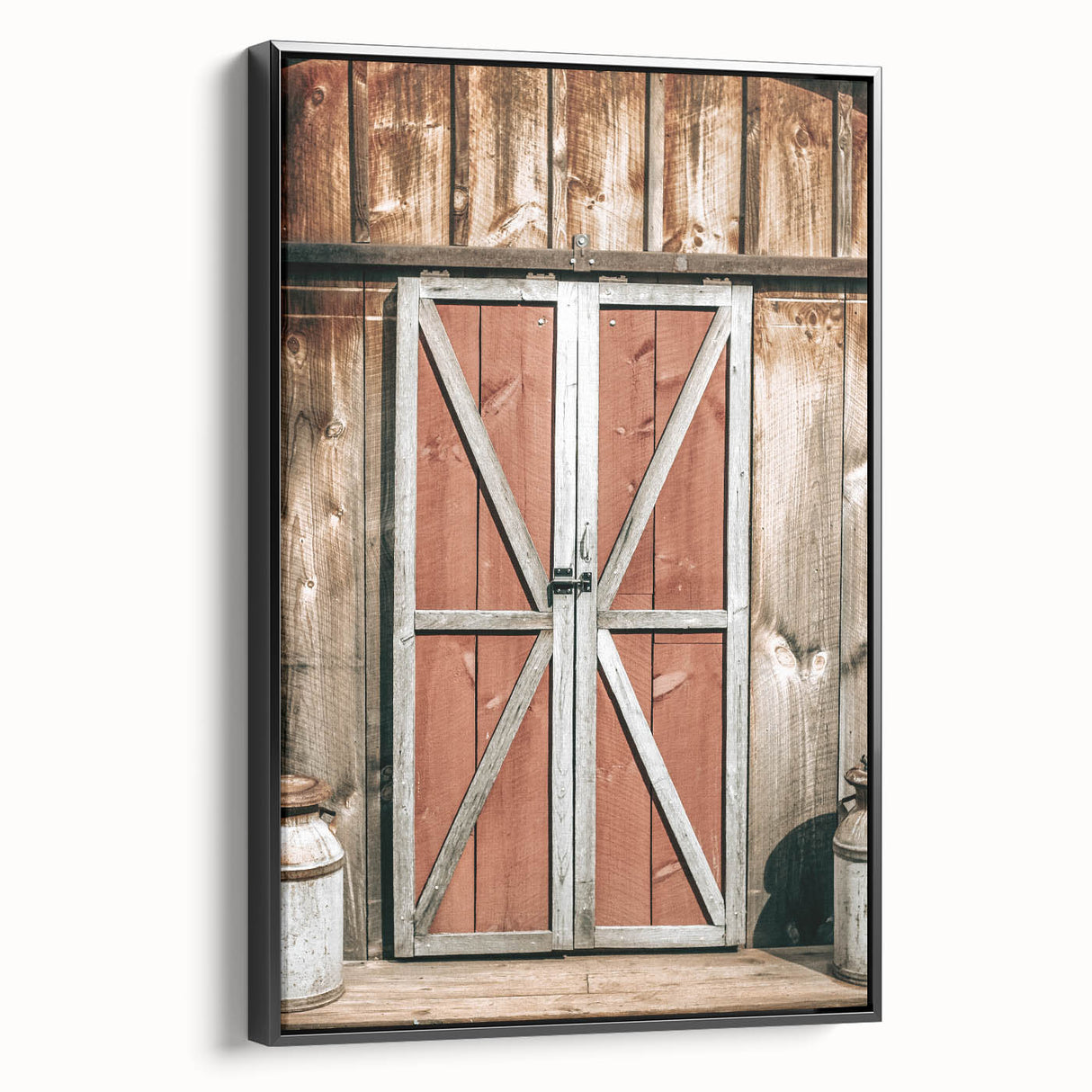 Rustic Barn Door Wall Art - Vintage Farmhouse Style with Milk Cans