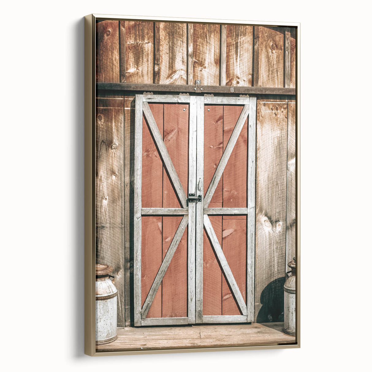 Rustic Barn Door Wall Art - Vintage Farmhouse Style with Milk Cans