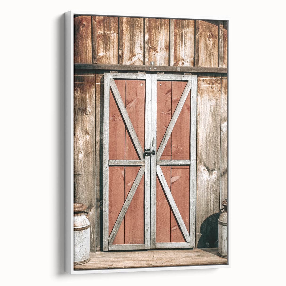 Rustic Barn Door Wall Art - Vintage Farmhouse Style with Milk Cans