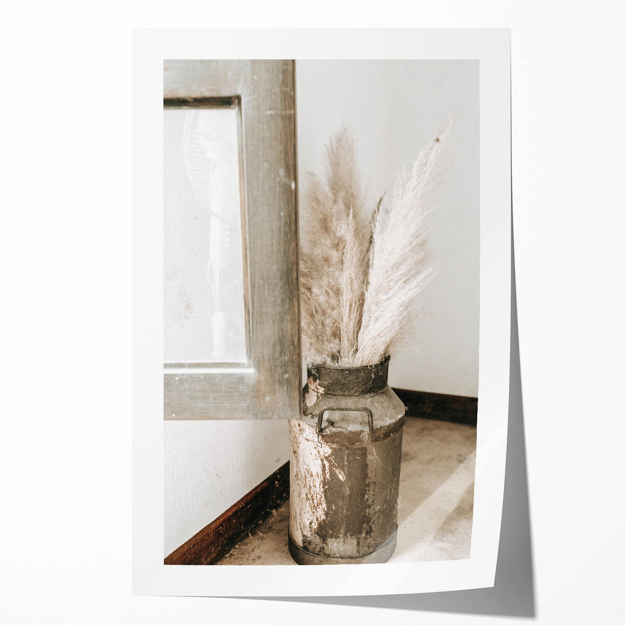 Rustic Farmhouse Wall Art: Antique Milk Can with Pampas Grass Décor