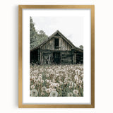 Vintage Farmhouse Wall Art: Rustic Barn with Dandelion Meadow