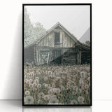 Vintage Farmhouse Wall Art: Rustic Barn with Dandelion Meadow