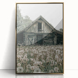 Vintage Farmhouse Wall Art: Rustic Barn with Dandelion Meadow