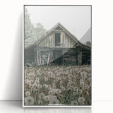 Vintage Farmhouse Wall Art: Rustic Barn with Dandelion Meadow