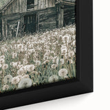 Vintage Farmhouse Wall Art: Rustic Barn with Dandelion Meadow