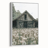 Vintage Farmhouse Wall Art: Rustic Barn with Dandelion Meadow