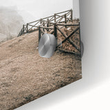 Farmhouse Wall Art: Rustic Fence on Misty Hillside Landscape Décor