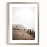 Farmhouse Wall Art: Rustic Fence on Misty Hillside Landscape Décor
