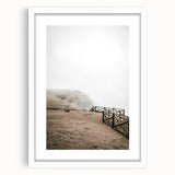 Farmhouse Wall Art: Rustic Fence on Misty Hillside Landscape Décor