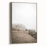 Farmhouse Wall Art: Rustic Fence on Misty Hillside Landscape Décor