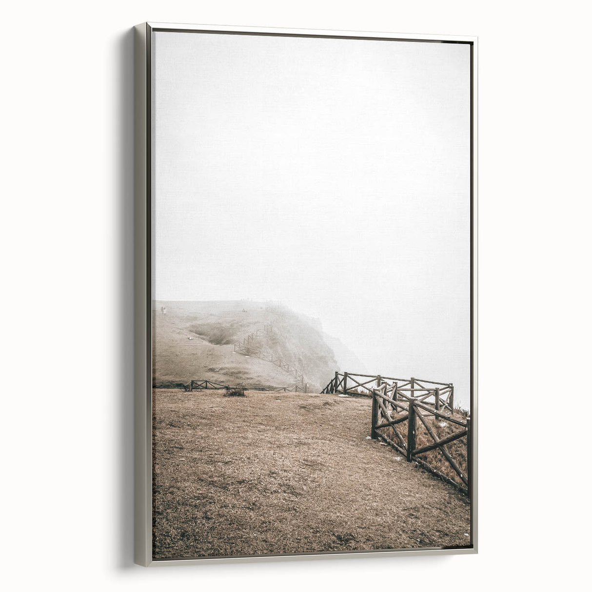 Farmhouse Wall Art: Rustic Fence on Misty Hillside Landscape Décor
