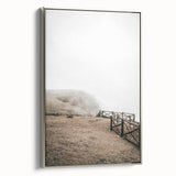 Farmhouse Wall Art: Rustic Fence on Misty Hillside Landscape Décor