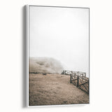 Farmhouse Wall Art: Rustic Fence on Misty Hillside Landscape Décor