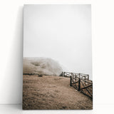 Farmhouse Wall Art: Rustic Fence on Misty Hillside Landscape Décor