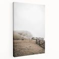 Farmhouse Wall Art: Rustic Fence on Misty Hillside Landscape Décor