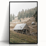 Farmhouse Wall Art: Rustic Cabin in Mountain Landscape Décor