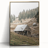 Farmhouse Wall Art: Rustic Cabin in Mountain Landscape Décor