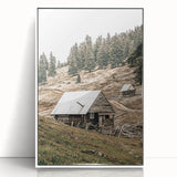 Farmhouse Wall Art: Rustic Cabin in Mountain Landscape Décor