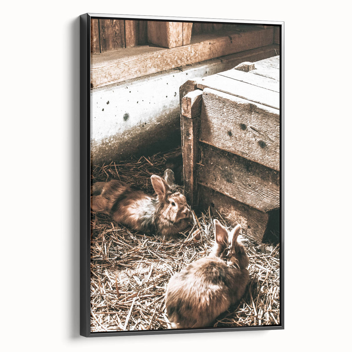 Farmhouse Wall Art: Cozy Rabbits in Rustic Barn Décor