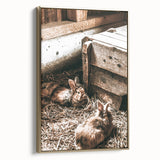 Farmhouse Wall Art: Cozy Rabbits in Rustic Barn Décor