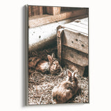 Farmhouse Wall Art: Cozy Rabbits in Rustic Barn Décor