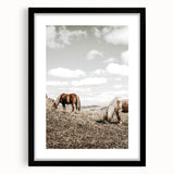 Farmhouse Wall Art: Horses Grazing in Rustic Meadow Country Décor